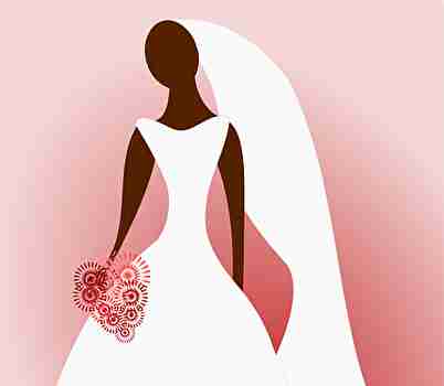 ウェディングドレスの花嫁とブーケ